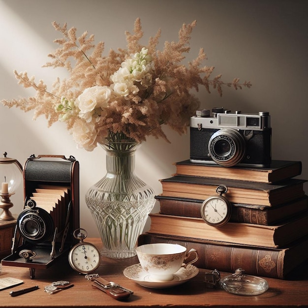 Photo still life of stacked aesthetic objects