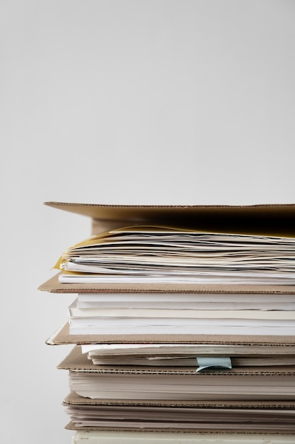 Photo still life of stacks of papers and documents