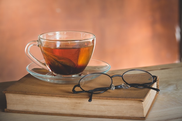 Still life tea time with book