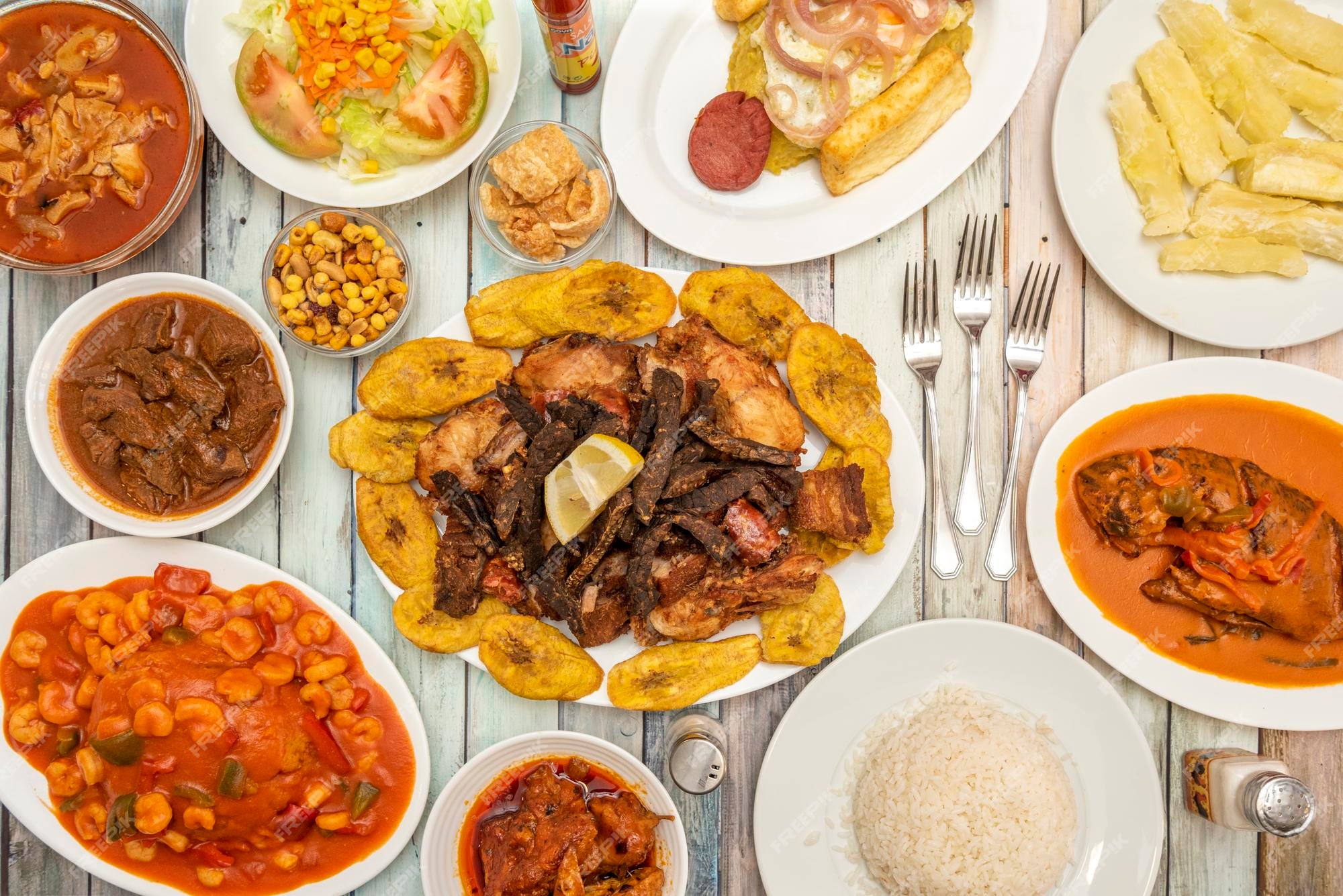 Premium Photo | A still life of typical Caribbean recipes with roast