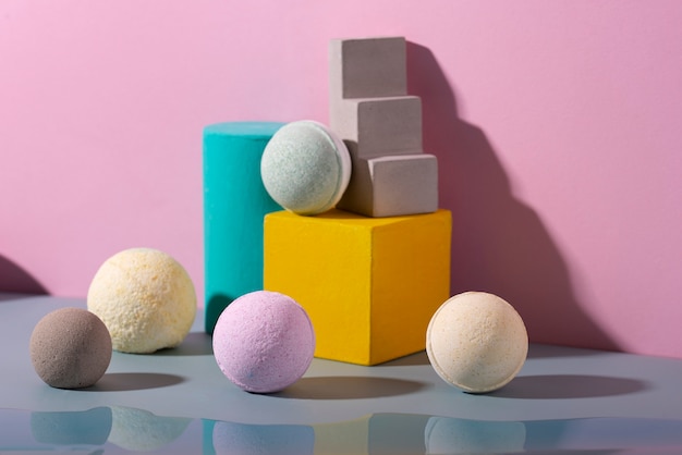 Photo still life of unused bath bombs