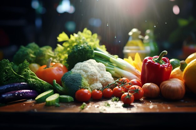 still life Vegetables and fruits as ingredients in cooking Food background