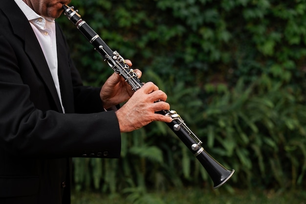 Still life of wind instrument for world music day