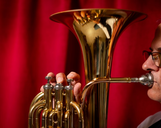 Still life of wind instrument for world music day