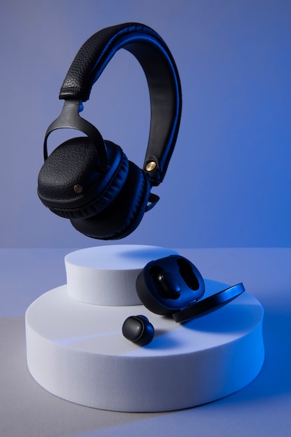 Photo still life of wireless cyberpunk headphones