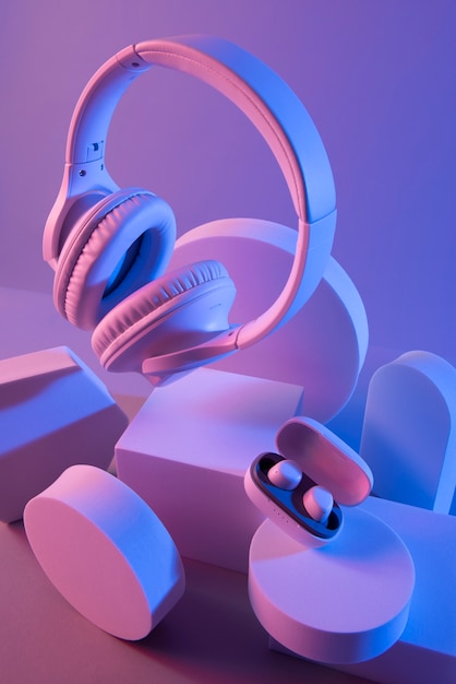 Photo still life of wireless cyberpunk headphones