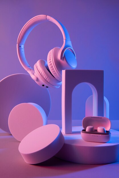 Foto still life di cuffie wireless cyberpunk