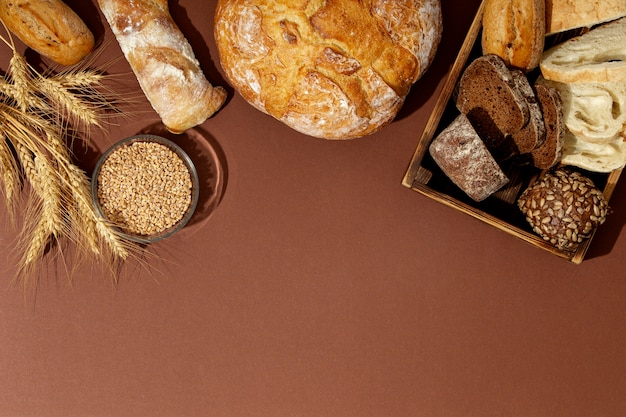 Still life with appetizing bakery food