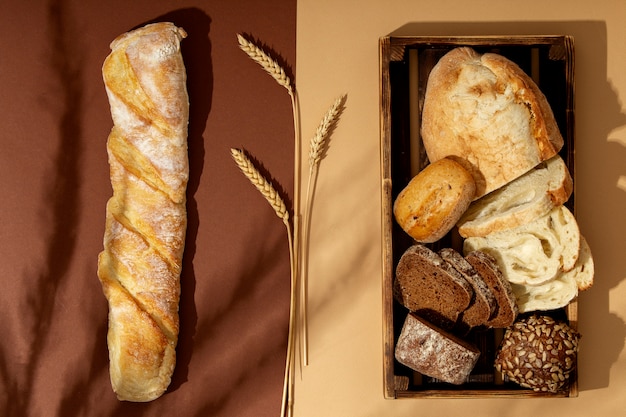 Still life with appetizing bakery food