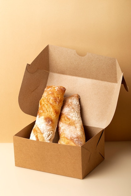 Still life with appetizing bakery food