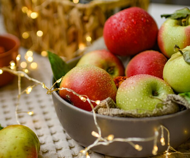 still life with apples on table