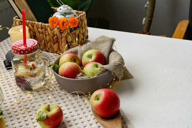 still life with apples on table