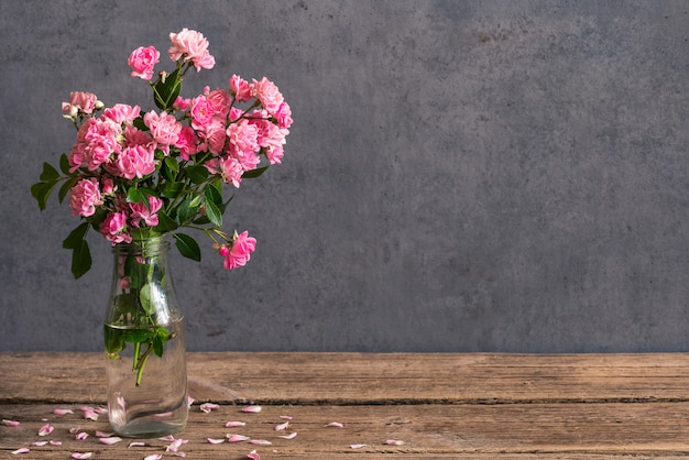 Still life with a beautiful bouquet of pink roses flowers.