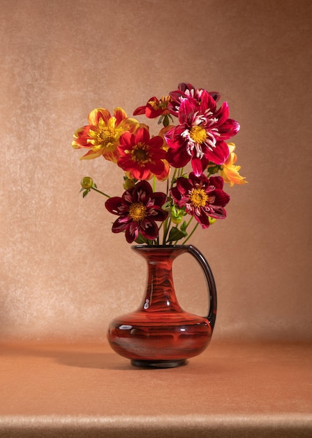 Still life with beautiful colorful dahlias A bouquet of flowrs