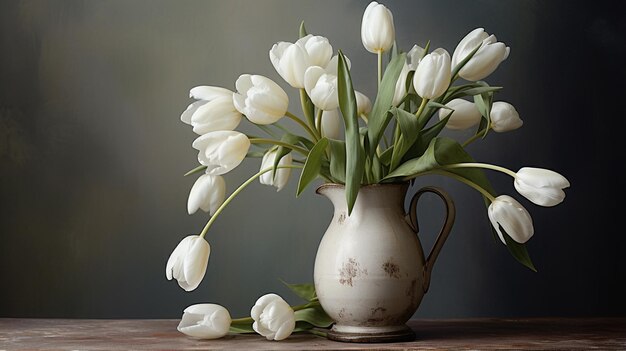 Photo still life with beautiful tulips in the vase