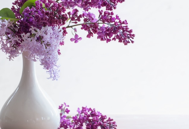 Still life with a blooming branch of lilac