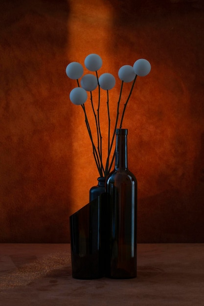 Still life with a bouquet of balloons and glassware