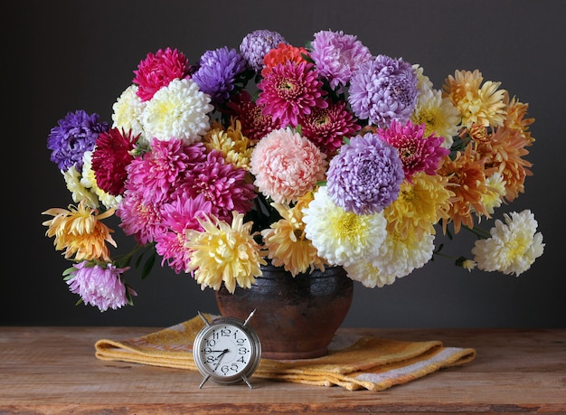 Still life with a bouquet of chrysanthemums.