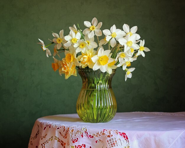 Still life with a bouquet of daffodils.