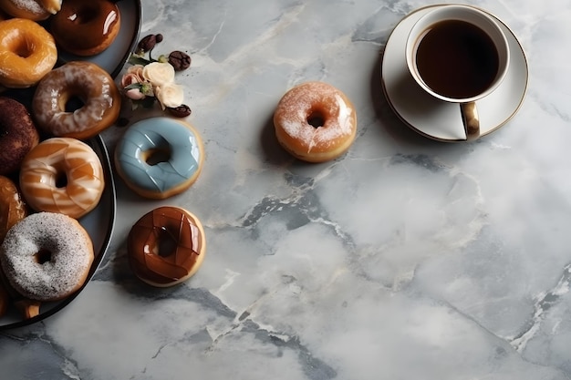 Still life with coffee and donuts Neural network AI generated