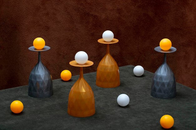 Фото Натюрморт с цветными стаканами и шариками на столе