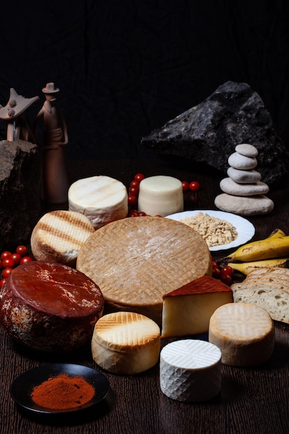 Still life with different Canarian cheeses