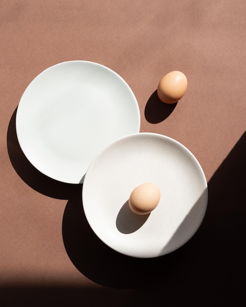 Still life with an egg on a plate Photos in natural colors Minimal food concept