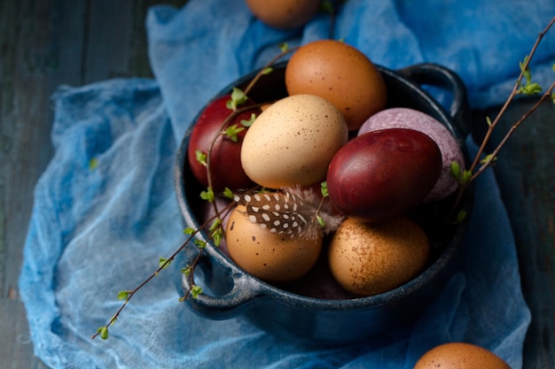 Photo still life with eggs and flowers