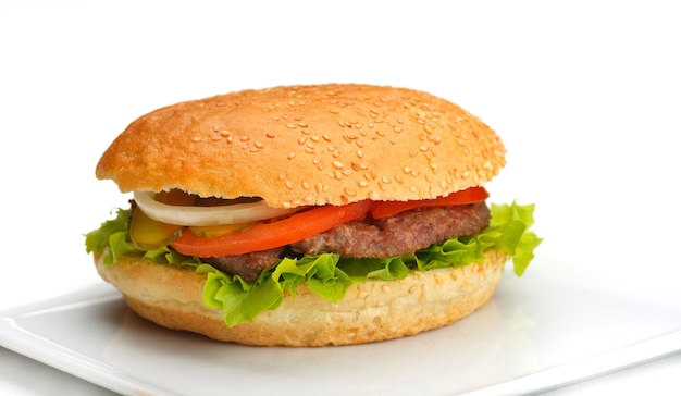 still life with fast food hamburger menu, french fries, soft drink and ketchup