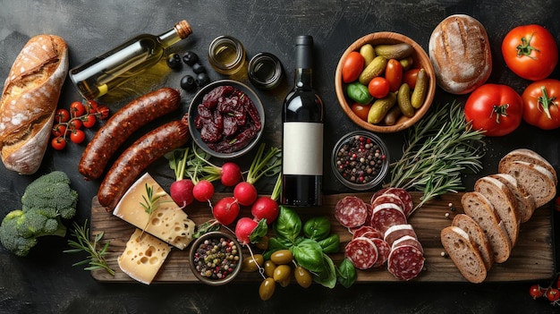 Photo still life with food and wine