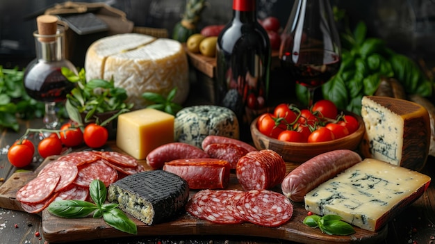 Photo still life with food and wine