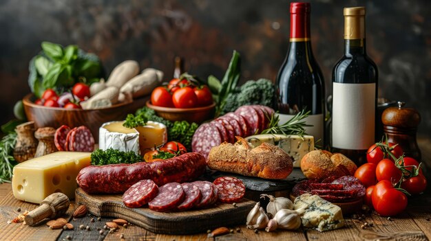 Photo still life with food and wine