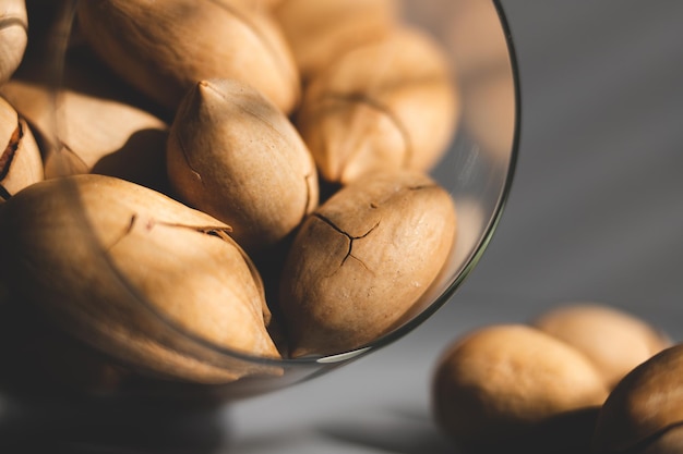 Still life with fresh tasty pecans