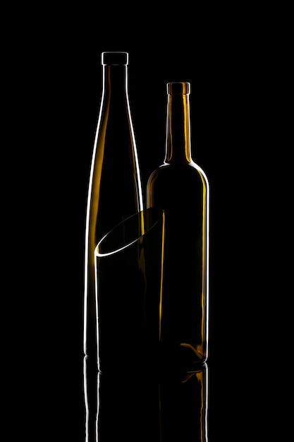 Still life with glass objects on a black background