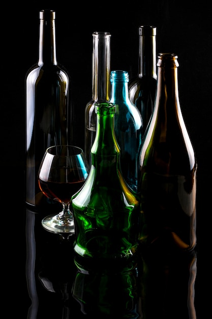 Still life with glassware on a black background