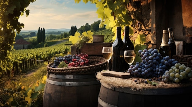 Still life with grapes and glasses of wine