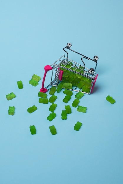 Still life with green gummy bears