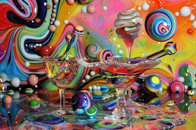 Still life with psychedelic colored background