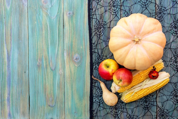 Still Life with pumpkin on wooden background