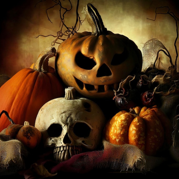 Still life with pumpkins for decorations Halloween background