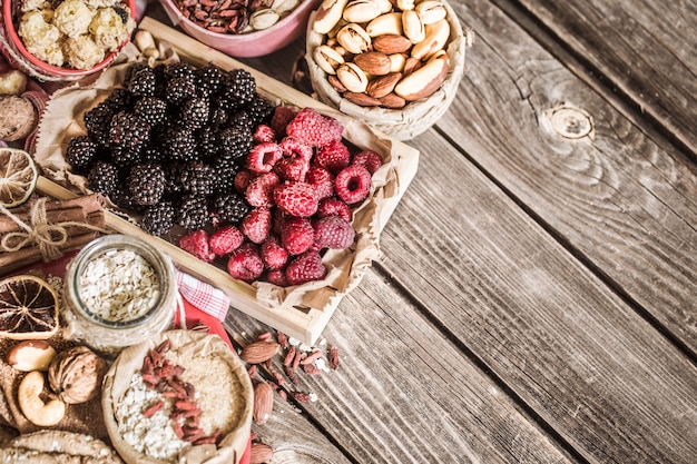 still life with raspberries and nuts