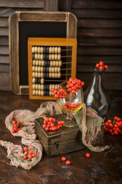 Still life with rowanberries