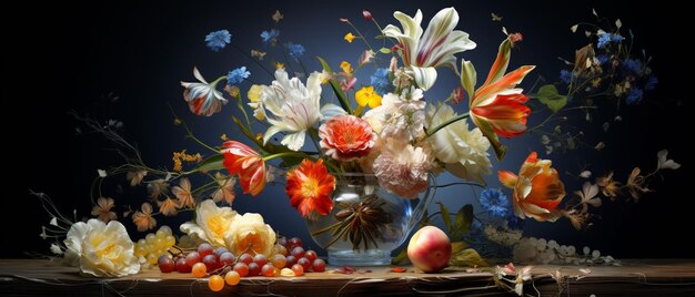 still life with spring flowers in a glass vase generative ai