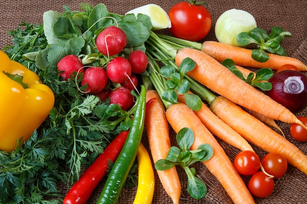 Still life with various fresh organic vegetables