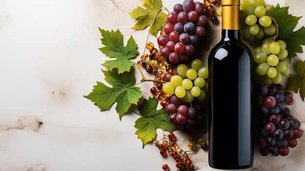 Still life with wine bottle and grapes