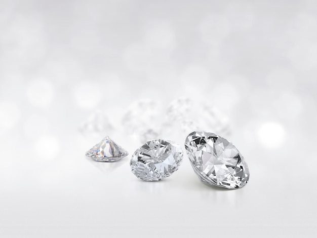 Still with expensive cut diamonds in front of a white background reflections on the ground Lot of copy space