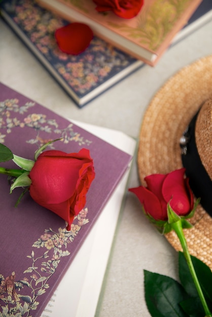 Stille natuur van prachtige rode rozen voor de Sant Jordi viering