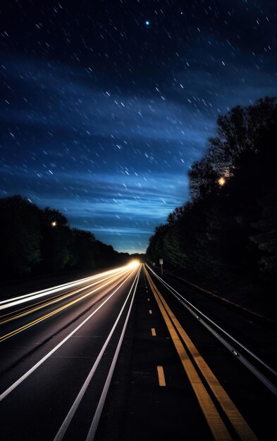 Stille snelweg onder een sterrenrijke nachthemel