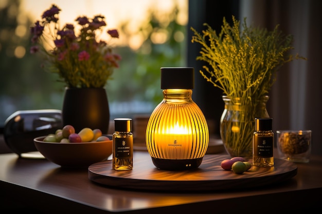 Stilleven met een aroma-diffuser om de lucht te bevochtigen