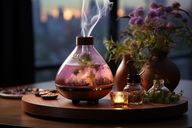 Stilleven met een aroma-diffuser om de lucht te bevochtigen